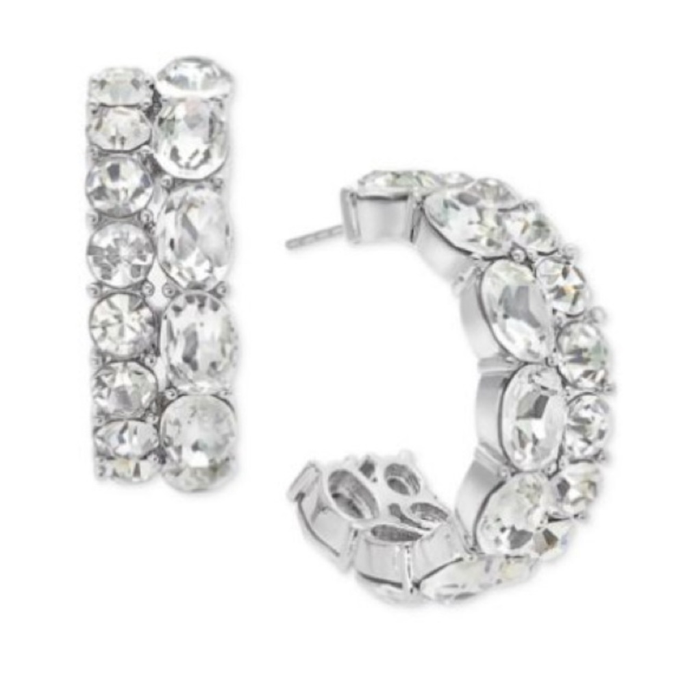 NWT On 34th
Gold-Tone Small Crystal Double-Row C-Hoop Earrings, 0.9"